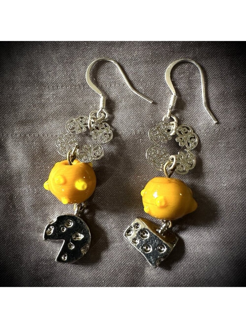 Handmade Cheese Curd & Doily Inspired Earrings Artisan Jewelry